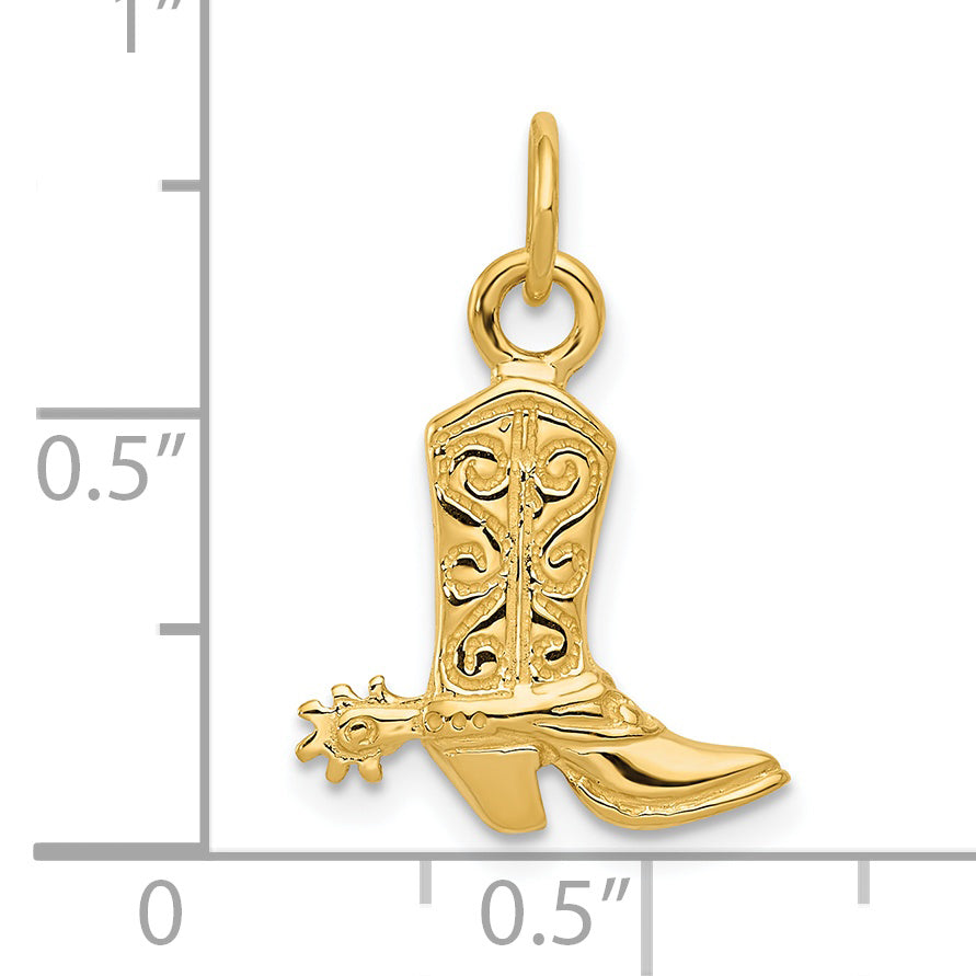 14K Gold 3D Cowboy Boot Pendant with Polished Finish Themed Western Style