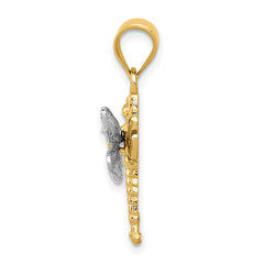 14K Two-Tone Gold Dragonfly Pendant with Polished Finish and Textured Design