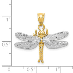 14K Two-Tone Gold Dragonfly Pendant with Polished Finish and Textured Design