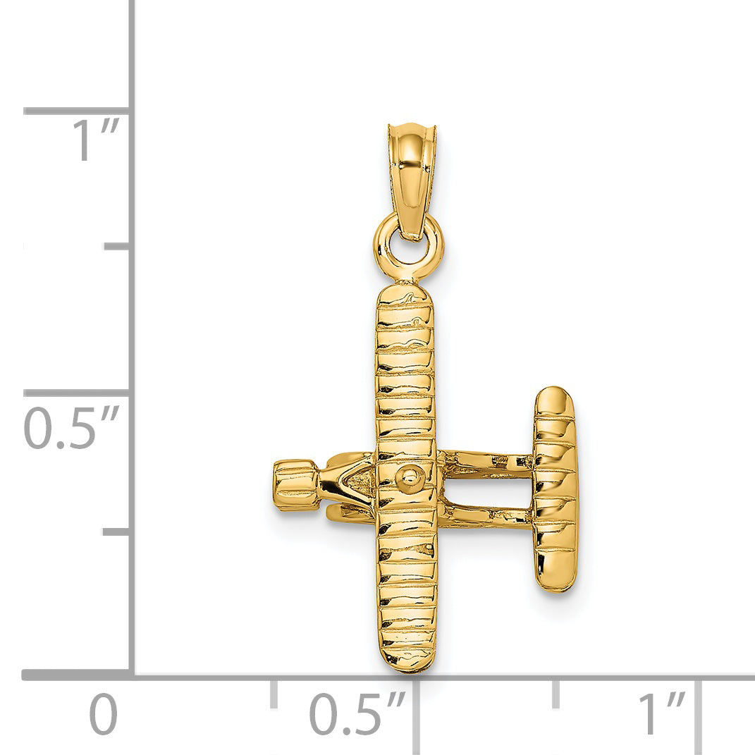 14k 3-D Bi-Plane with Ribbed Wings Charm