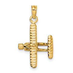 14k 3-D Bi-Plane with Ribbed Wings Charm