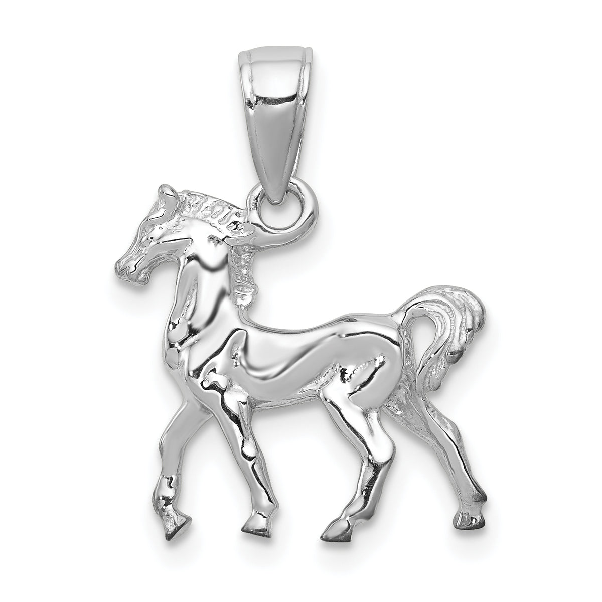 14K White Gold Solid Polished 3-D Horse Charm