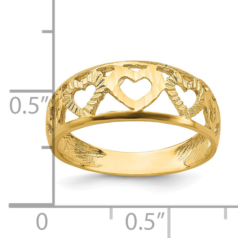 14k Diamond-cut 5 Heart Ring