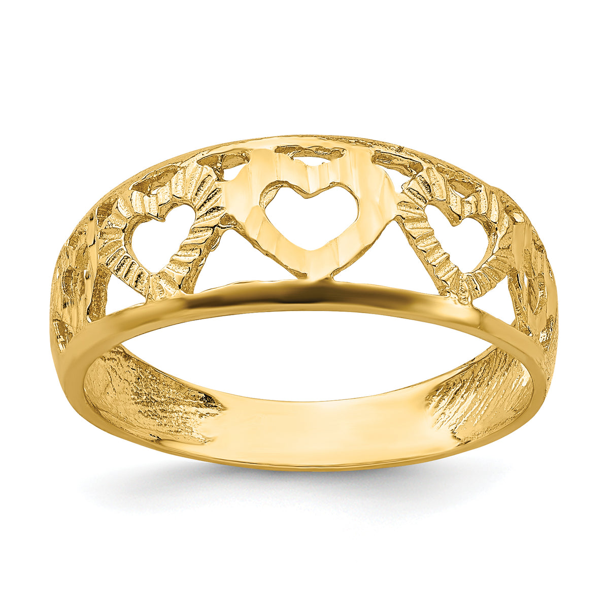 14k Diamond-cut 5 Heart Ring