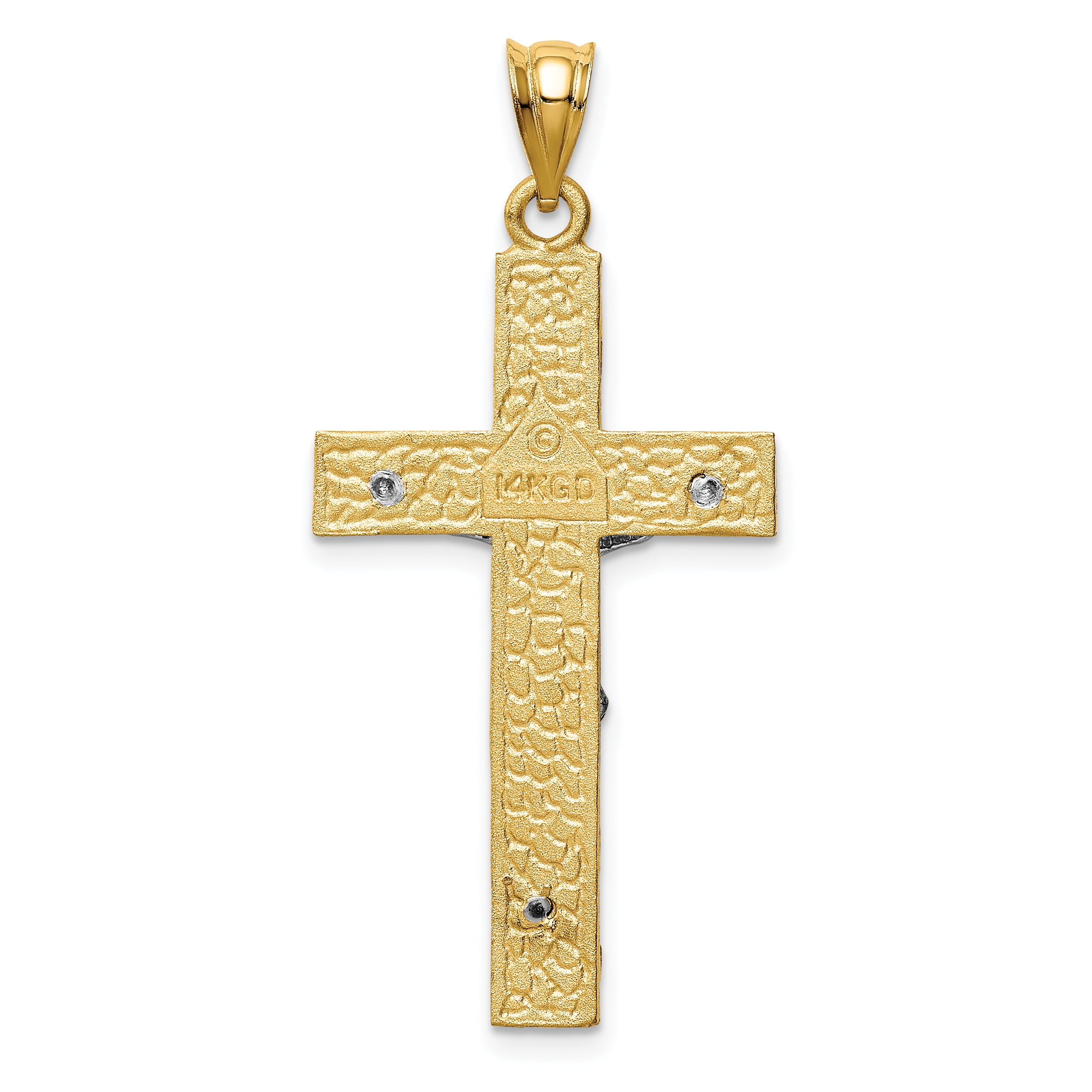 14K Two-Tone Gold INRI Crucifix Pendant with Polished Finish Solid and Elegant