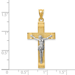 14K Two-Tone Gold INRI Crucifix Pendant with Polished Finish Solid and Elegant