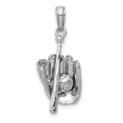 14K White Gold Baseball Glove and Bat Pendant with Polished Finish by Sophia Jewelers