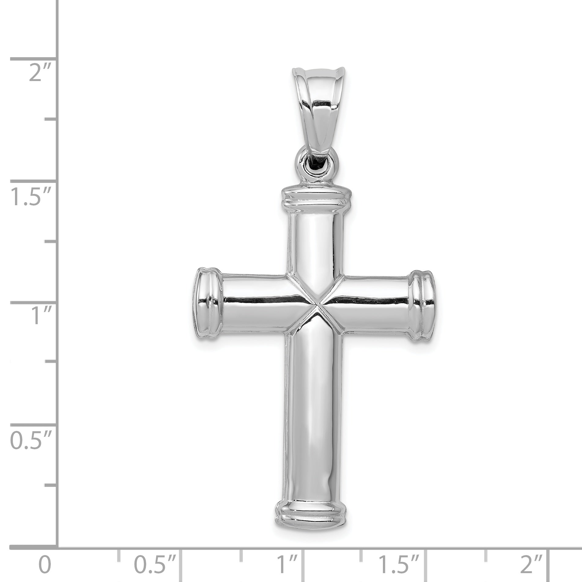 14K White Gold Hollow Cross Pendant with Polished Finish and Rhodium Plating