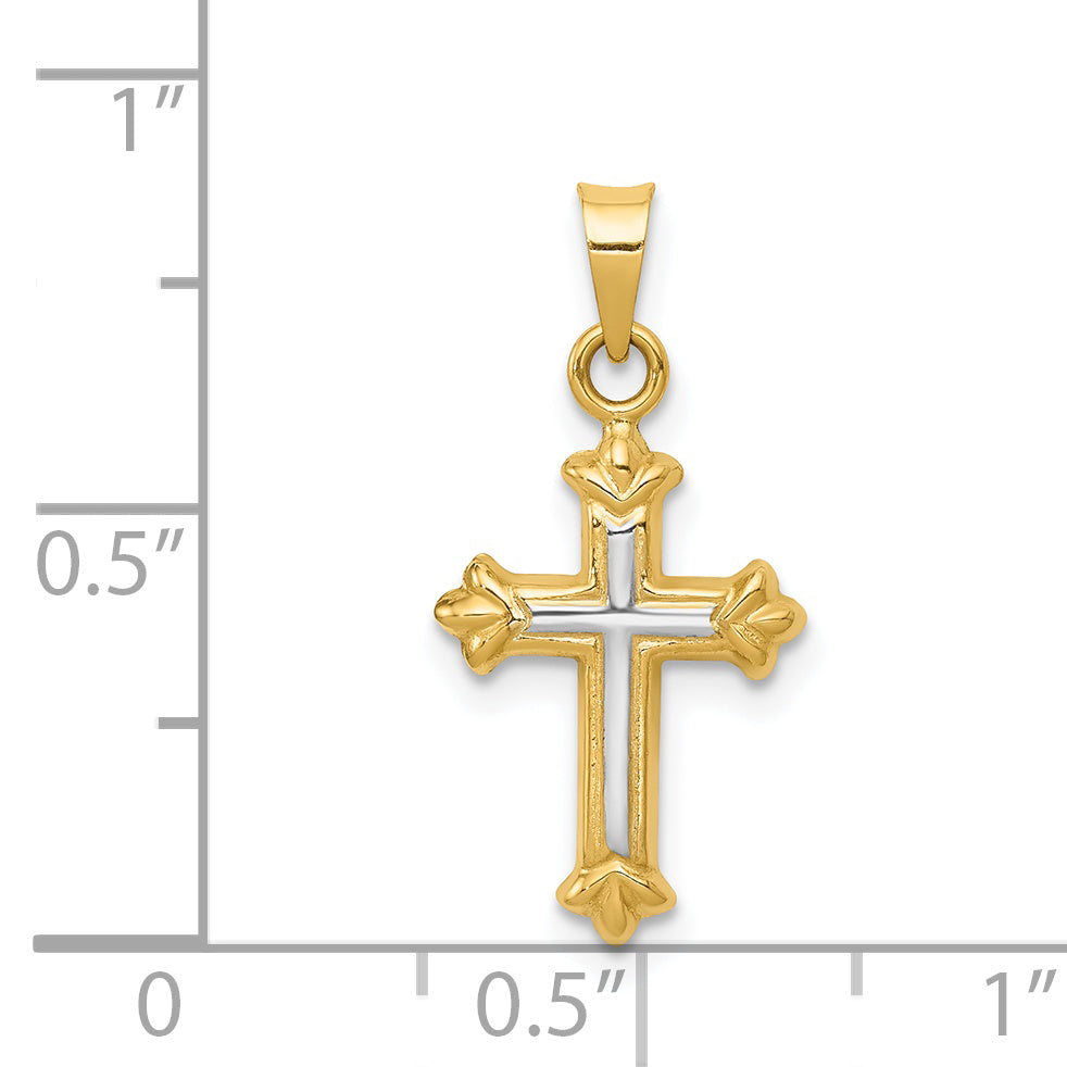 14K Gold & Rhodium Hollow Cross Charm  Polished, Elegant, Gift-Ready