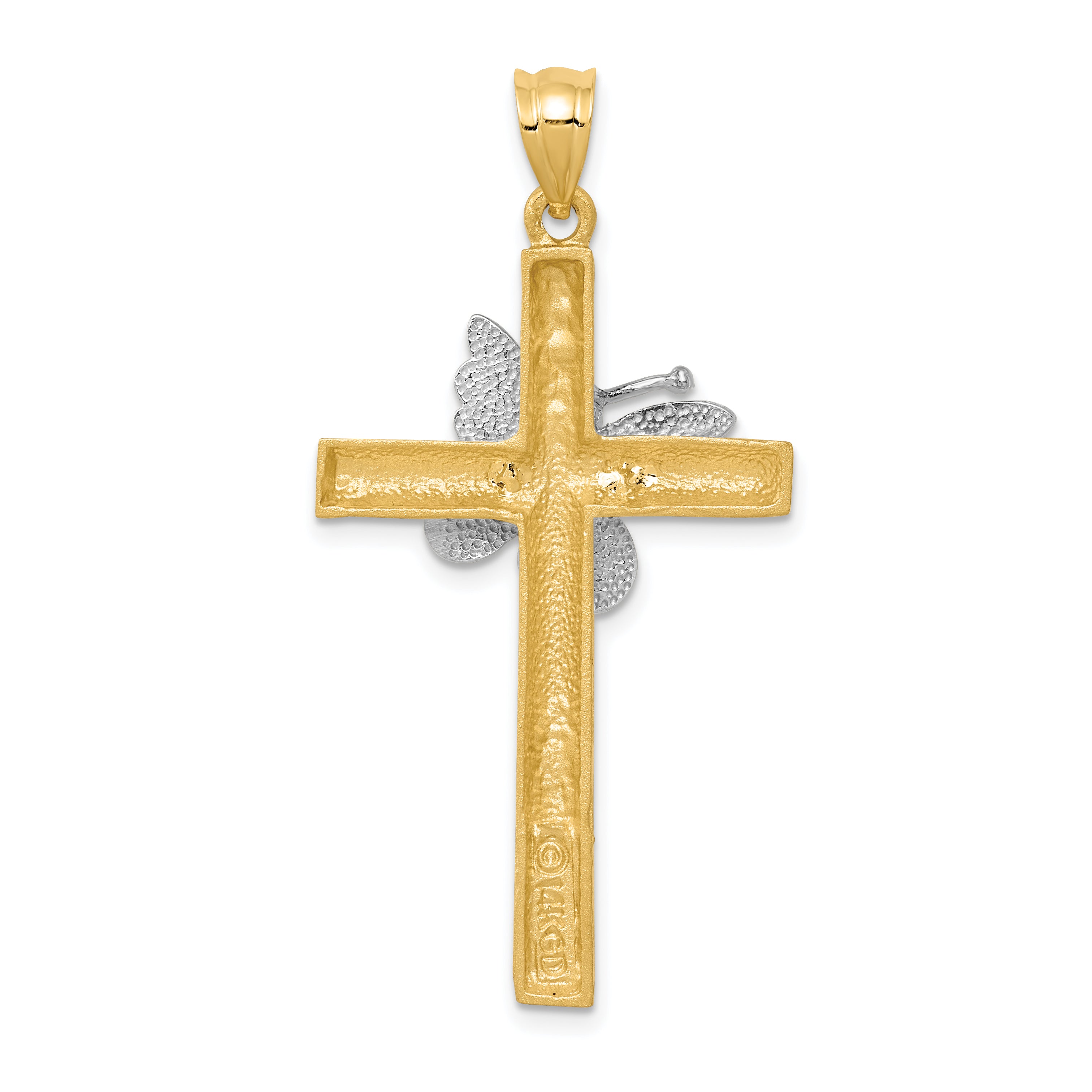 14k Two-tone Cross w/Butterfly Pendant