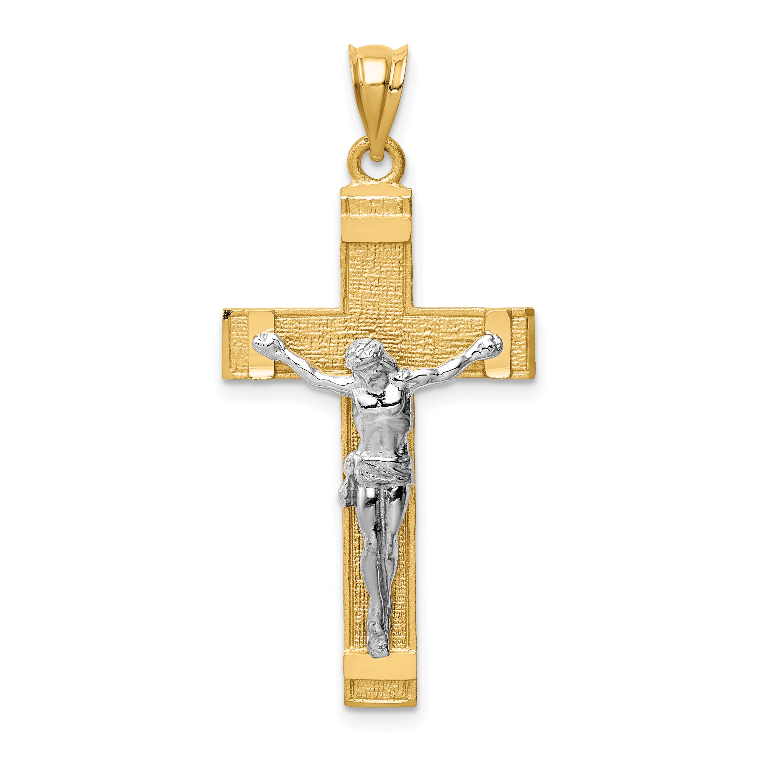 14k Two-tone INRI Crucifix Pendant