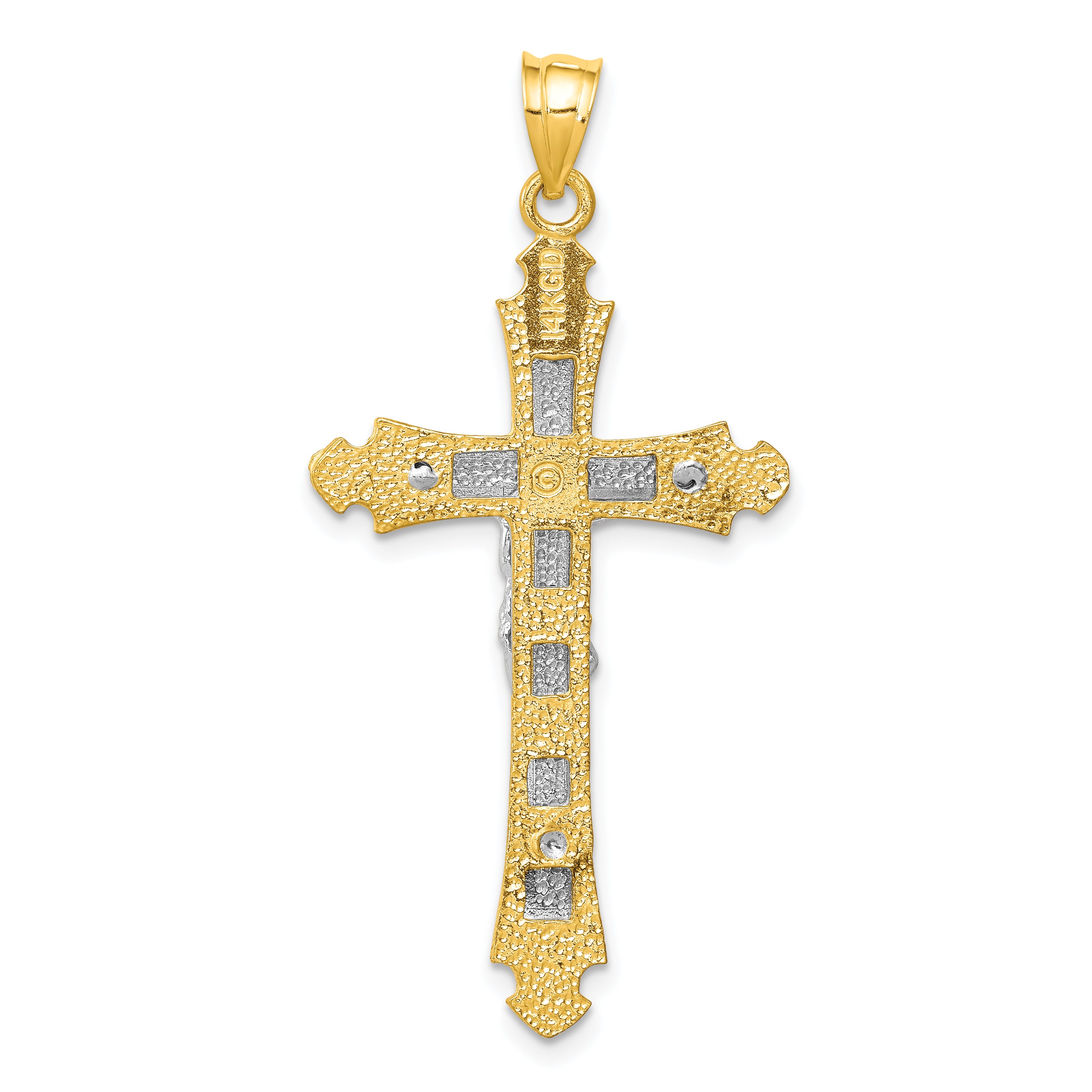 14K Two-Tone Gold Crucifix Pendant with Solid Cast Design