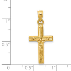 14K Gold Hollow Crucifix Pendant with Polished Finish