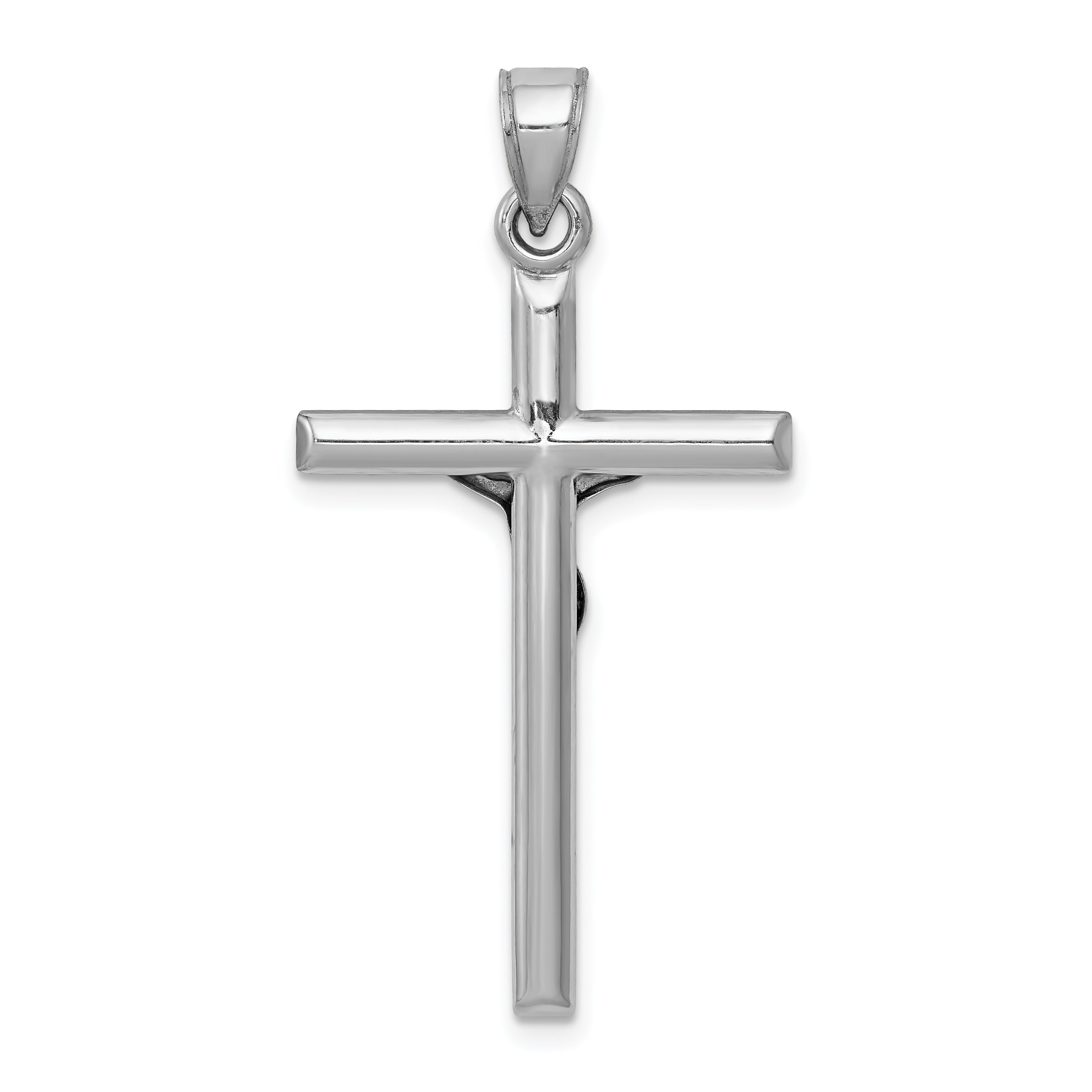 14K White Gold Crucifix Pendant with Polished Rhodium Finish