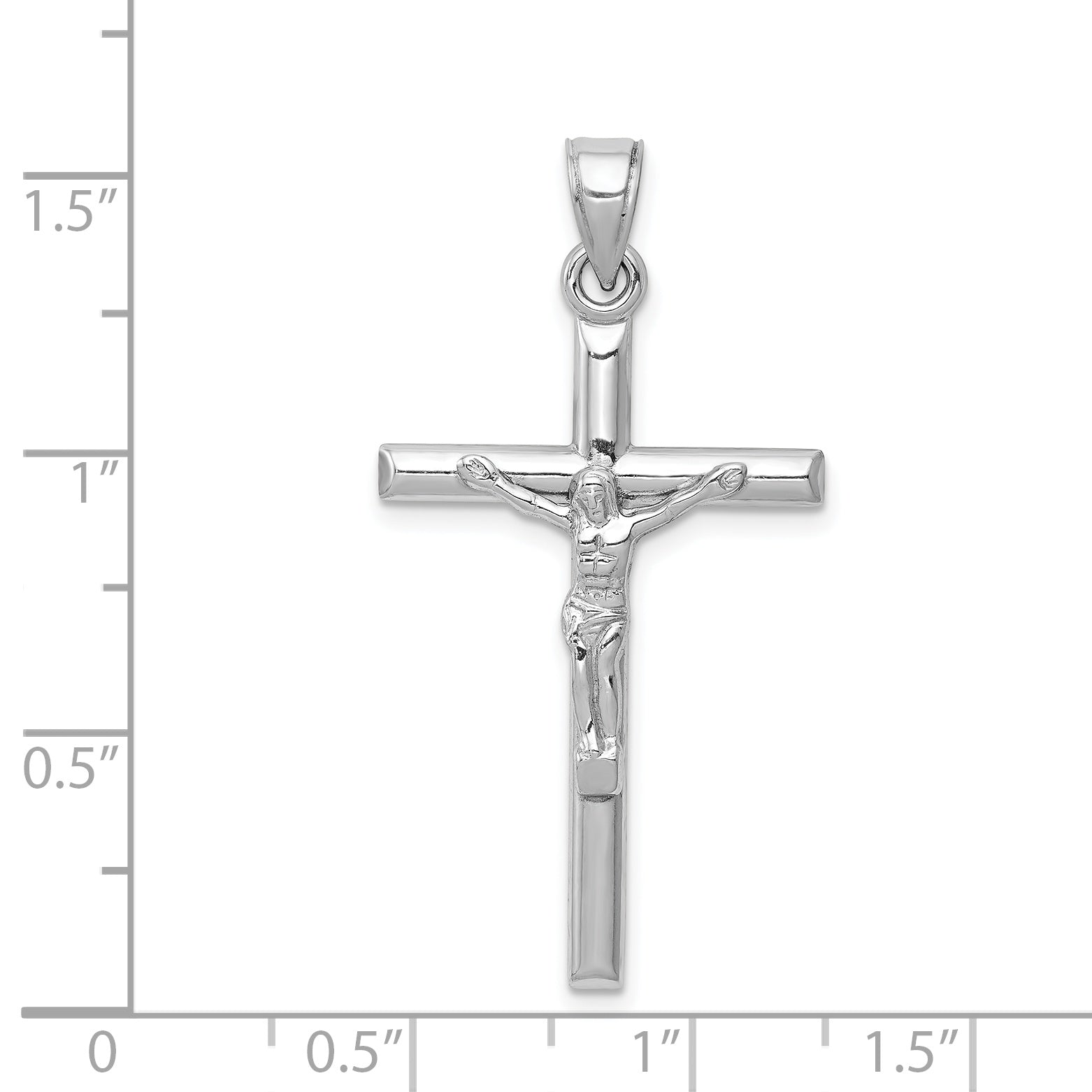 14K White Gold Crucifix Pendant with Polished Rhodium Finish