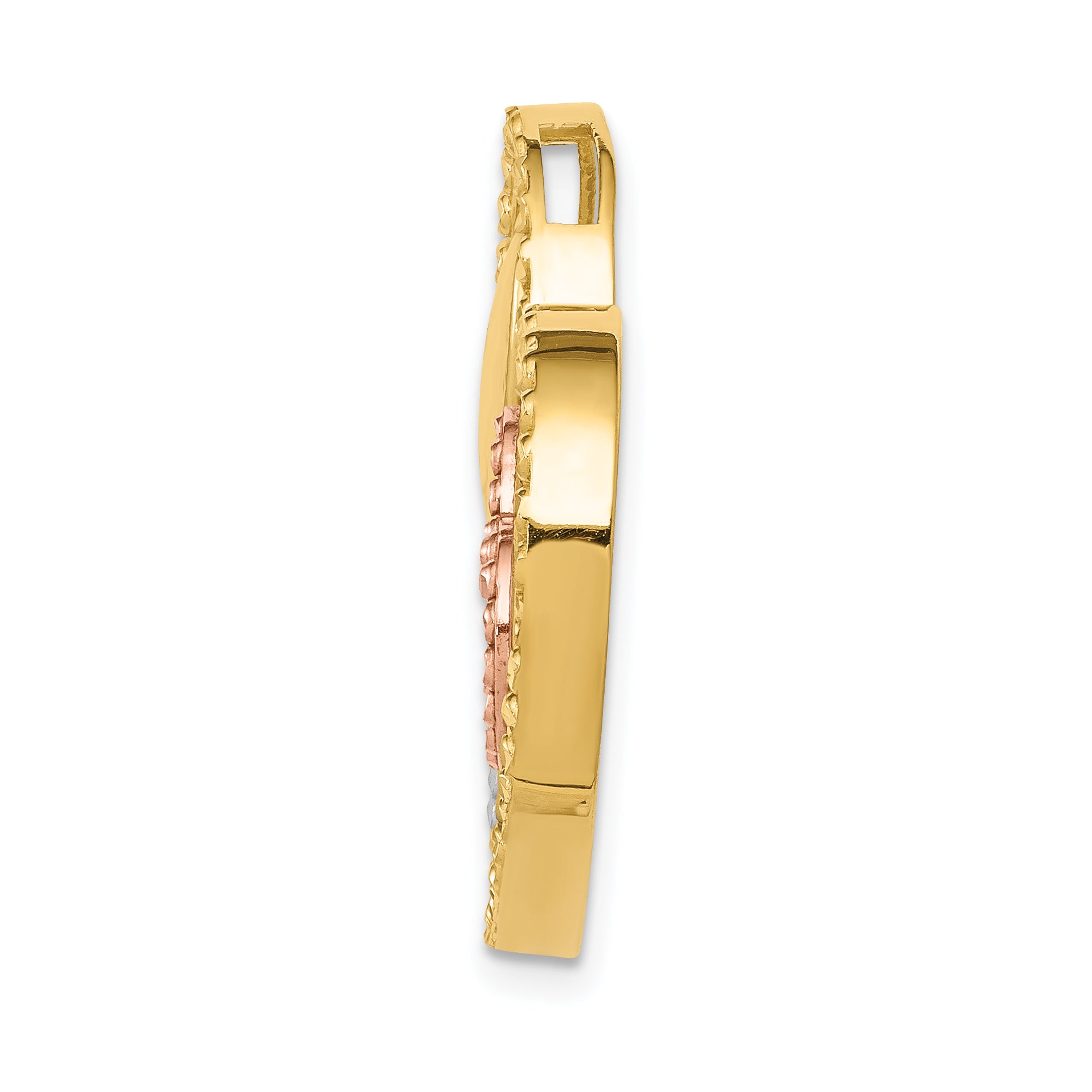 14K Two-Tone Gold Heart Chain Slide with Rhodium Accents & Polished Diamond-Cut Finish