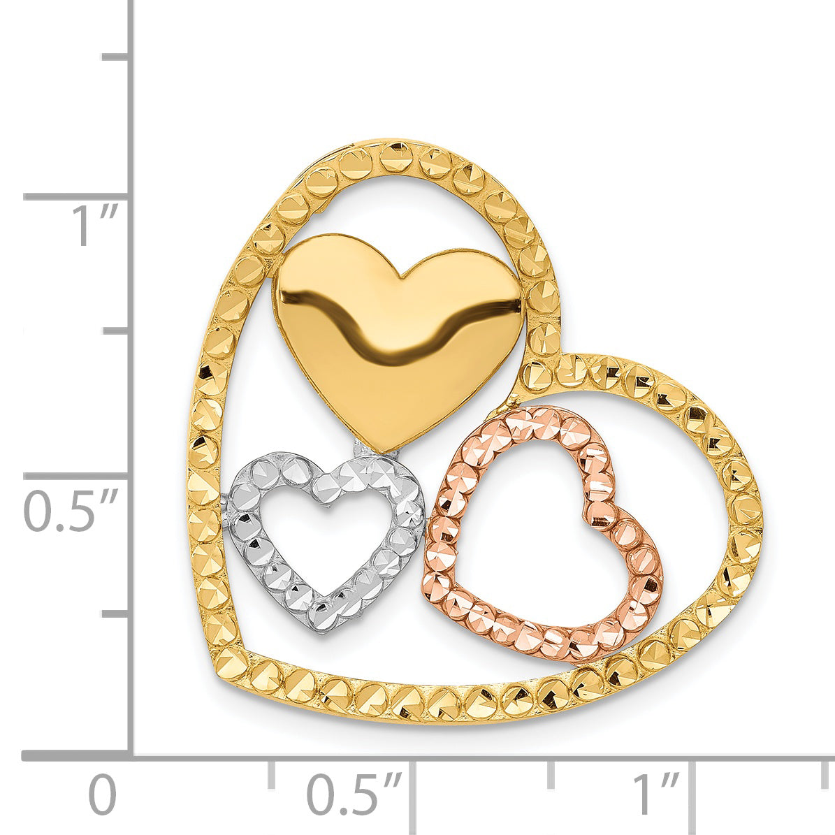 14K Yellow & Rose Gold w/Rhodium Heart Chain Slide