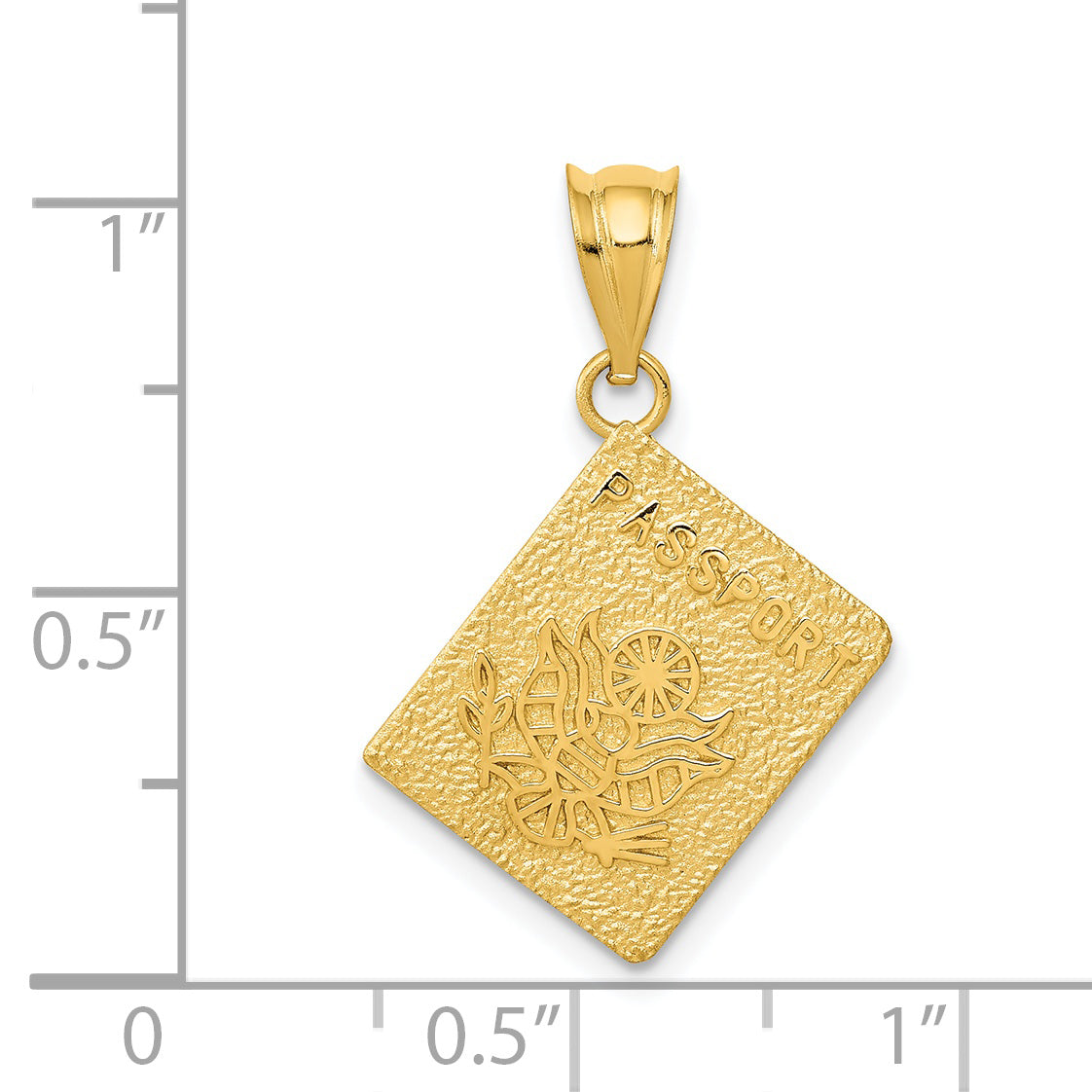 **14K Gold Passport Charm with Polished Finish and Textured Design  Travel-Inspired Elegance**