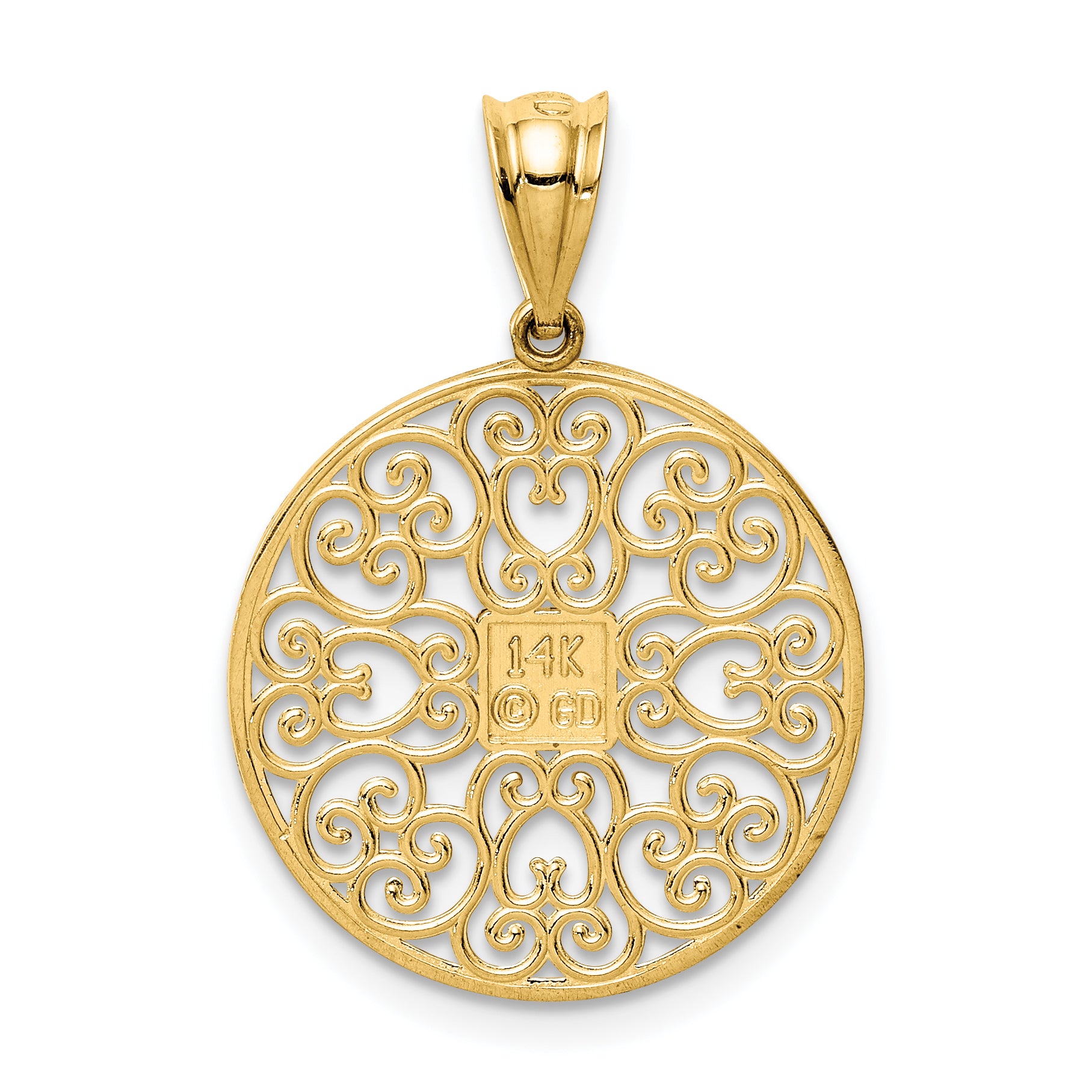 **14K Gold Fancy Filigree Charm with Diamond-Cut Polished Finish  Elegant and Timeless Design**