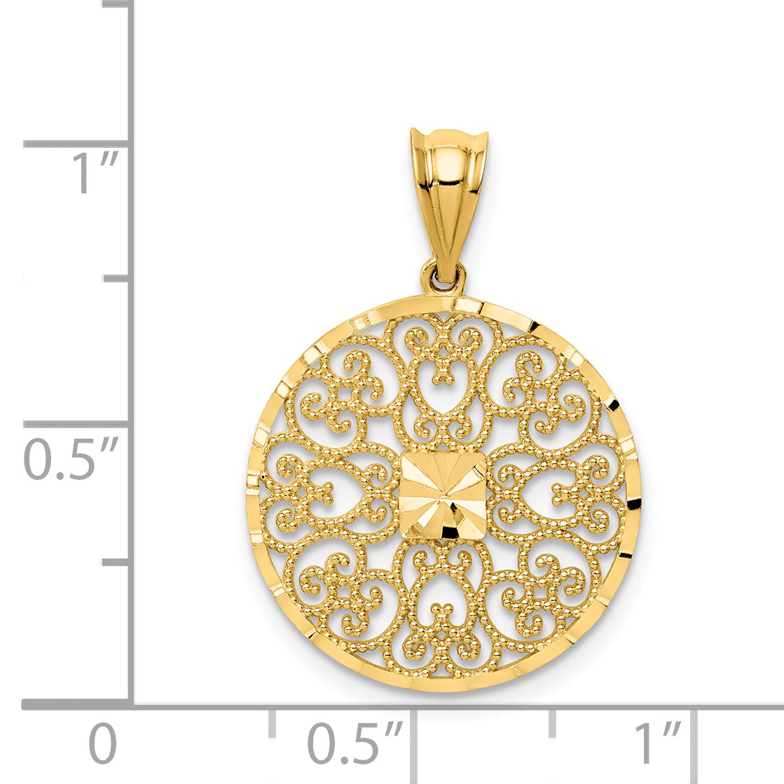 **14K Gold Fancy Filigree Charm with Diamond-Cut Polished Finish  Elegant and Timeless Design**