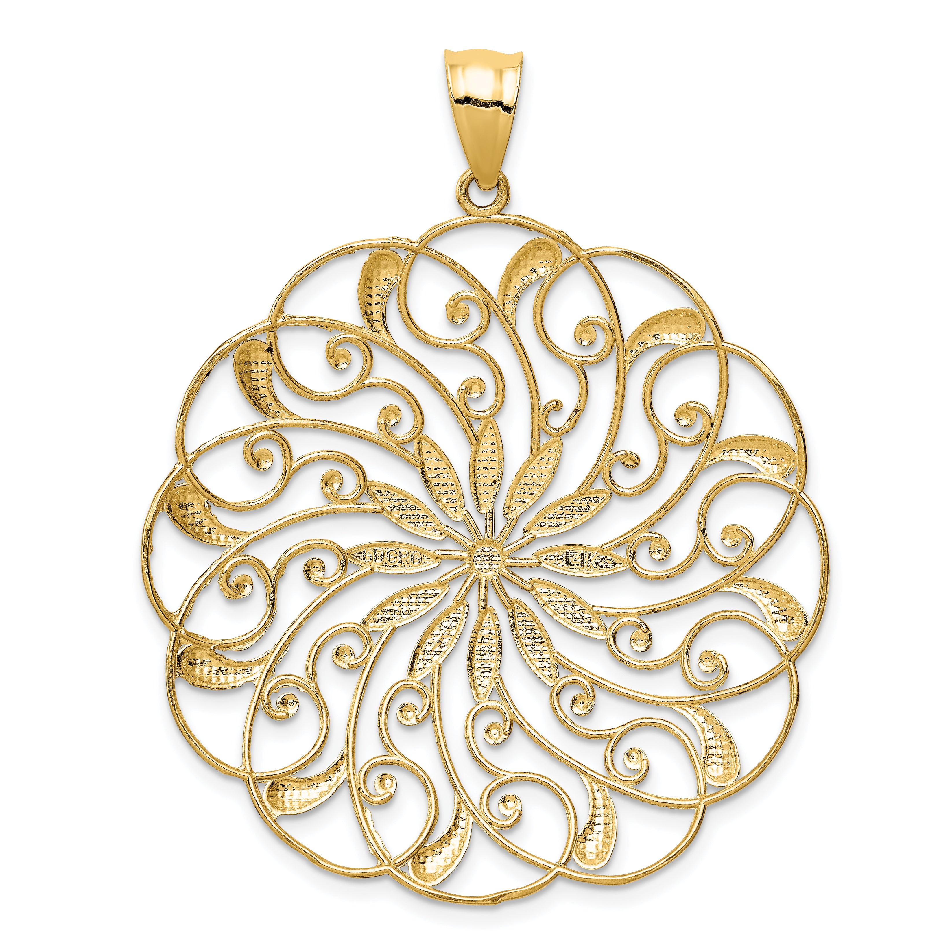 14K Gold and White Rhodium Meridian Swirl Pendant Elegant Statement Piece