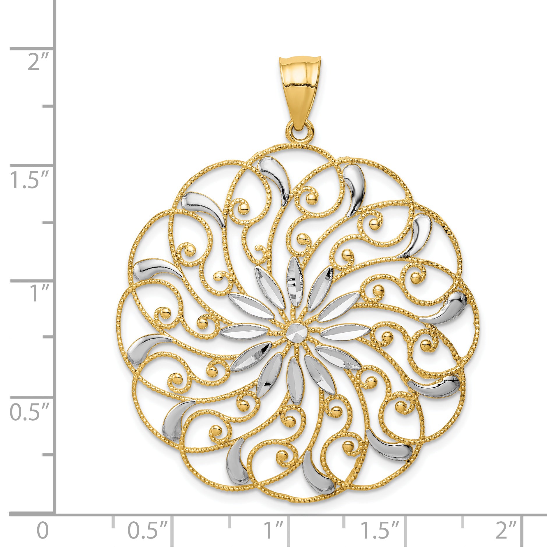 14K Gold and White Rhodium Meridian Swirl Pendant Elegant Statement Piece