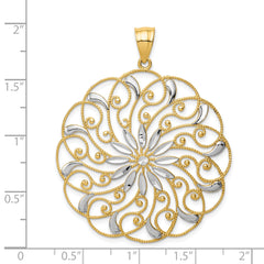 14K Gold and White Rhodium Meridian Swirl Pendant Elegant Statement Piece