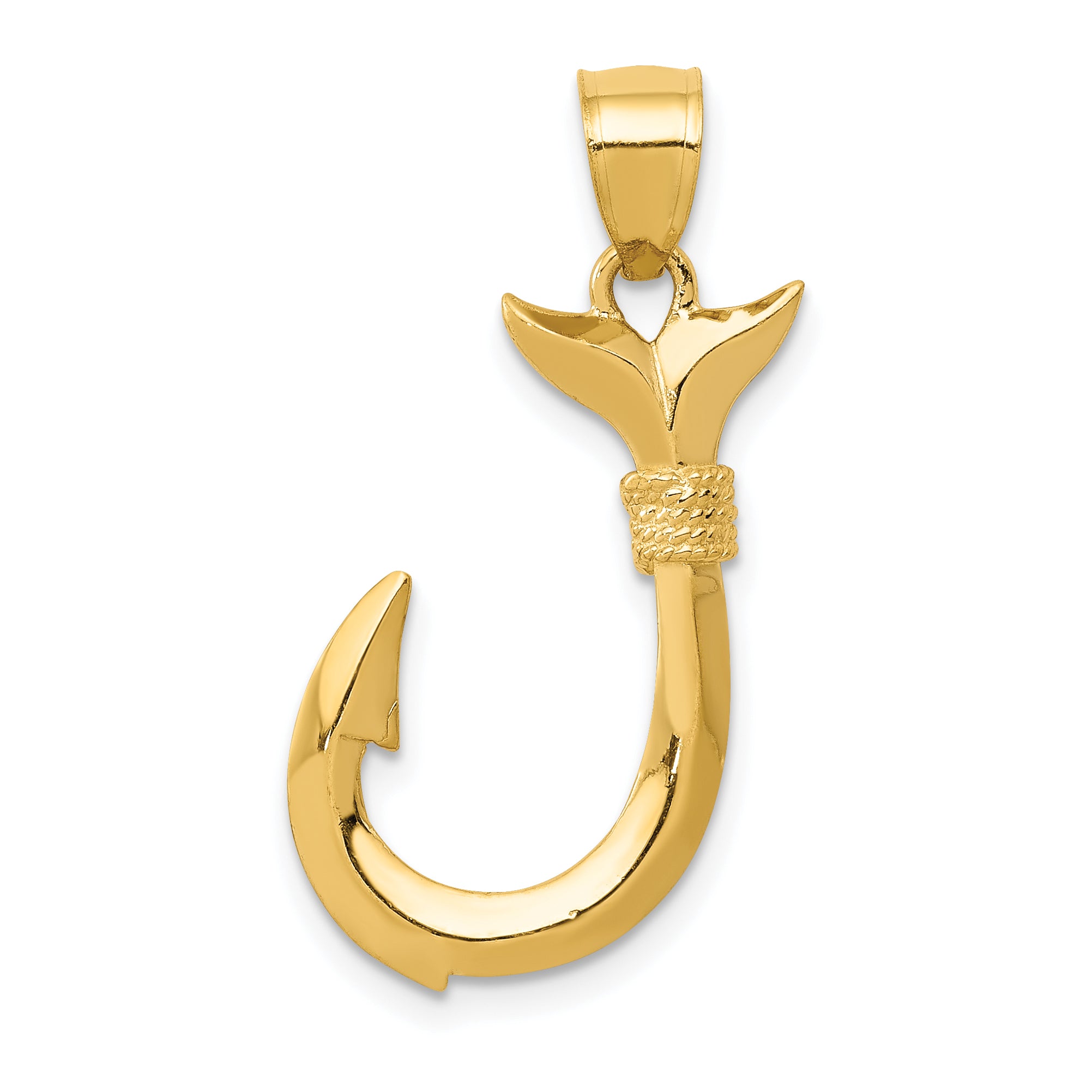 14K 3D Whale Tail Hook Pendant