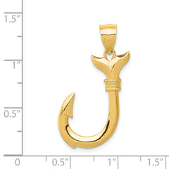 14K 3D Whale Tail Hook Pendant