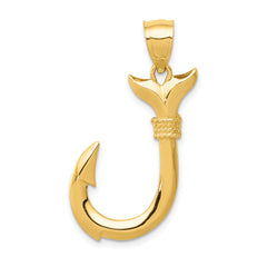 14K 3D Whale Tail Hook Pendant