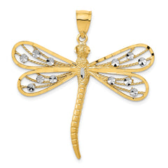 14K w/Rhodium Diamond-cut Filigree Dragonfly Pendant