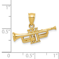 14K Gold 3D Trumpet Pendant for Men, Polished Solid Finish