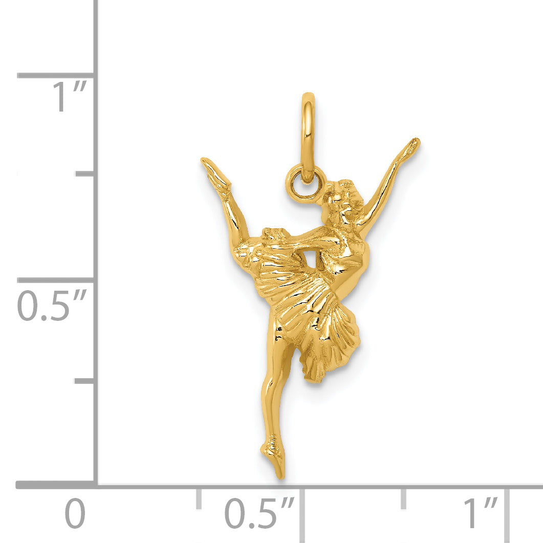 14K Gold Ballerina Charm with Polished Finish and Textured Details