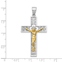 14K Two-Tone Gold Crucifix Pendant  Solid Cast, Elegant 51mm Design