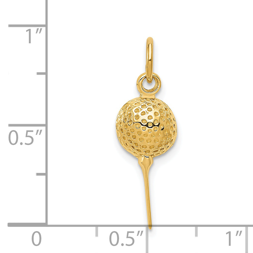 14K Gold Polished Golf Ball Charm with Textured Finish Elegant and Themed