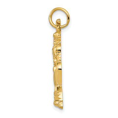 14K Gold Female Baseball Batter Charm with Polished Textured Finish