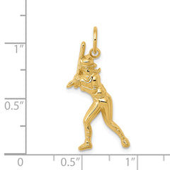 14K Gold Female Baseball Batter Charm with Polished Textured Finish