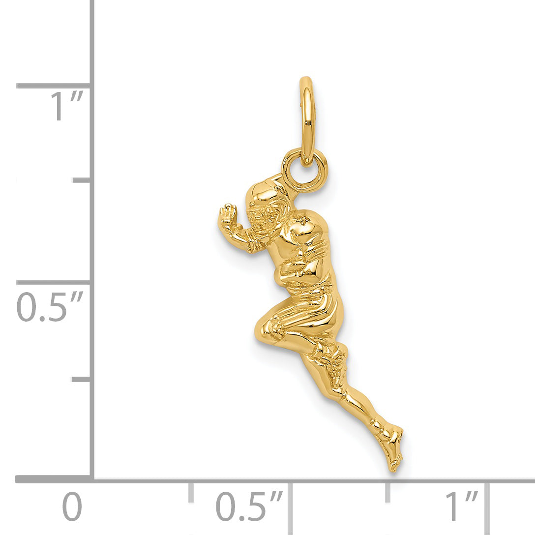 14K Gold Football Player Charm with Polished Finish and Textured Detail