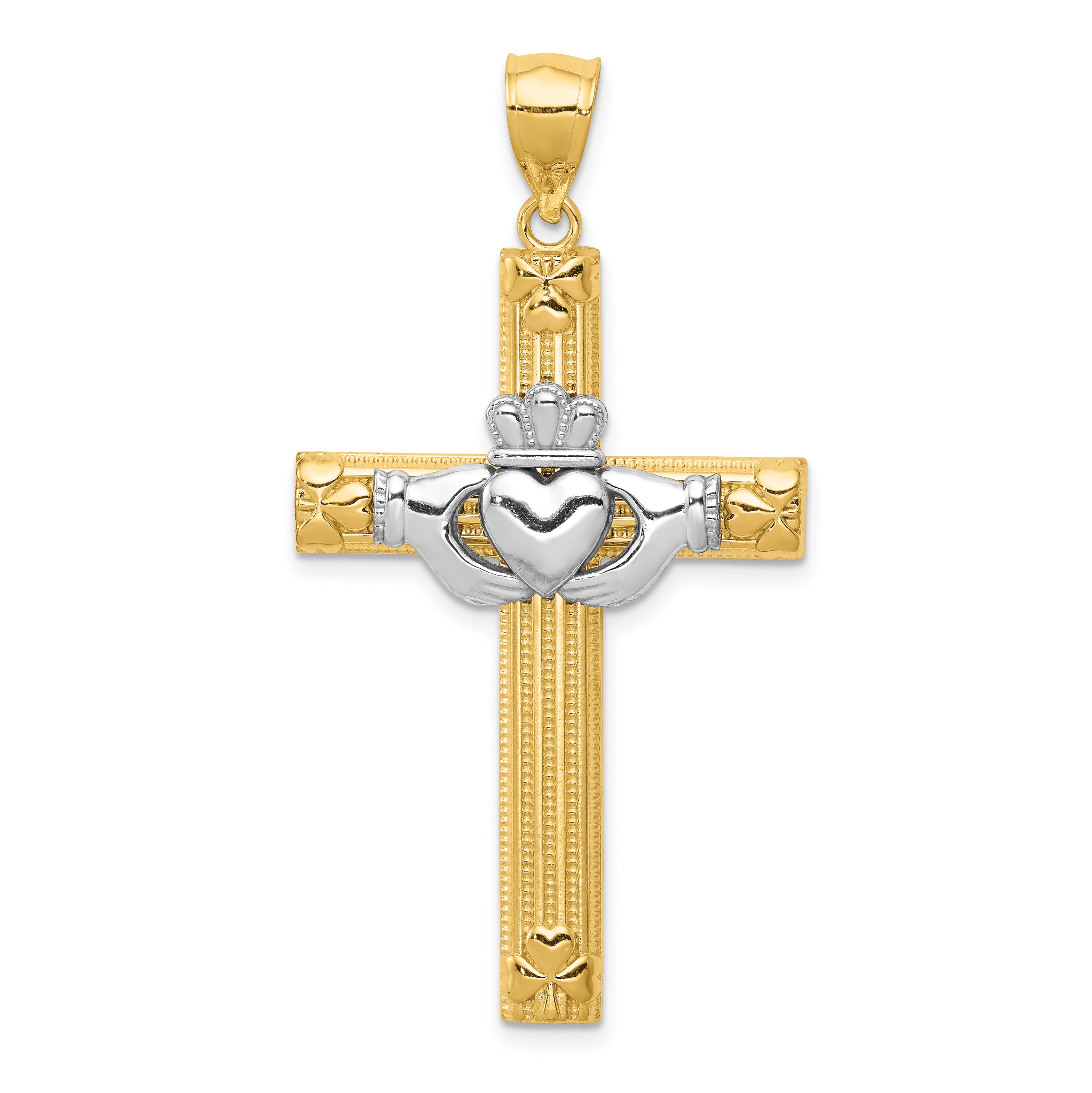 14k Two-tone Claddagh Cross Pendant