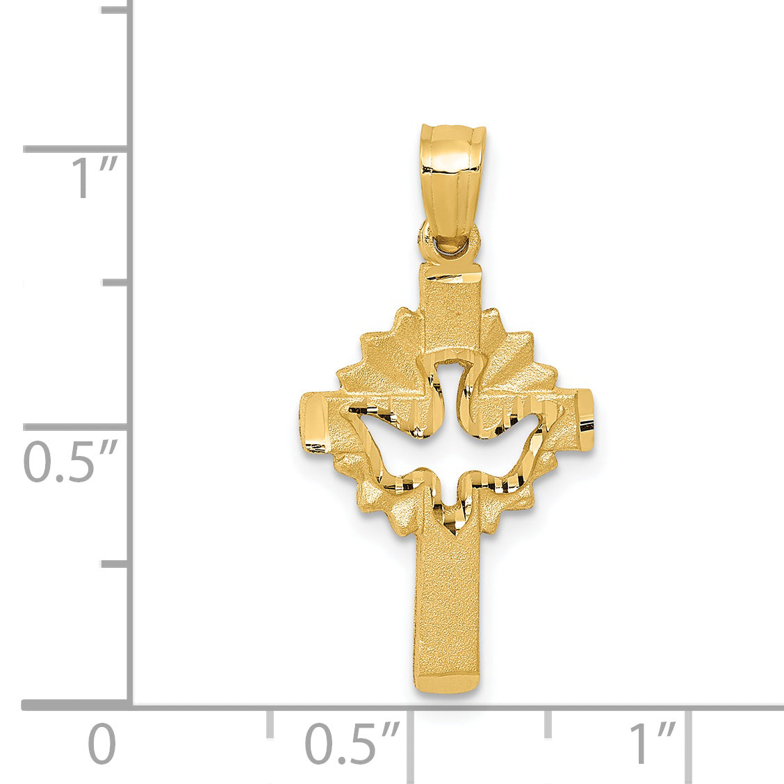 14K Gold Dove Cross Charm with Polished Satin Finish Elegant & Casted