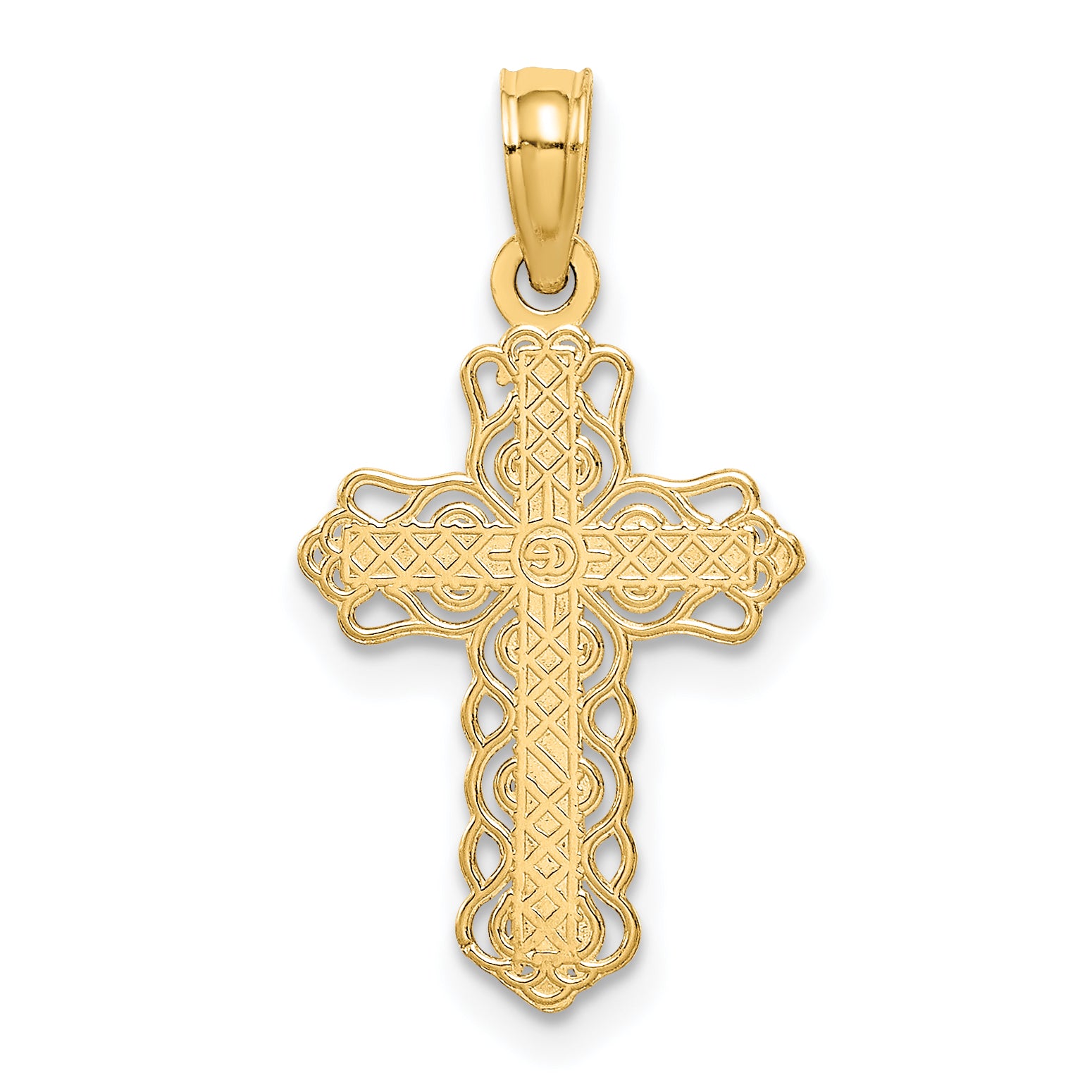 14K Gold Budded Cross Charm Solid Casted Pendant Elegant Religious Design