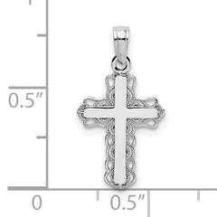 14K White Gold w/ Lace Trim and Polished Center Cross Charm