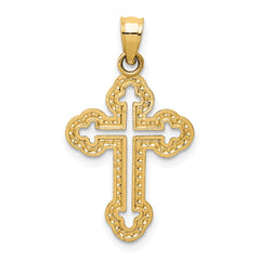 14K Gold Cut-Out Budded Cross Charm Elegant Solid Design