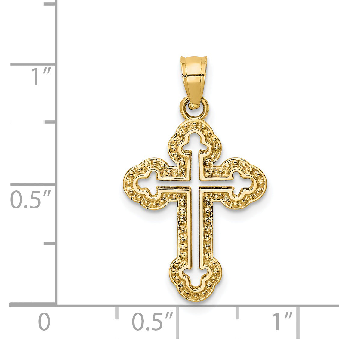 14K Gold Cut-Out Budded Cross Charm Elegant Solid Design