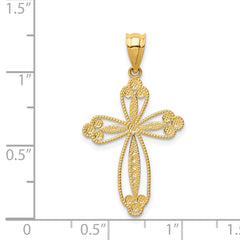 14K Gold Budded Cross Pendant with Reversible Design  32mm Elegant Charm