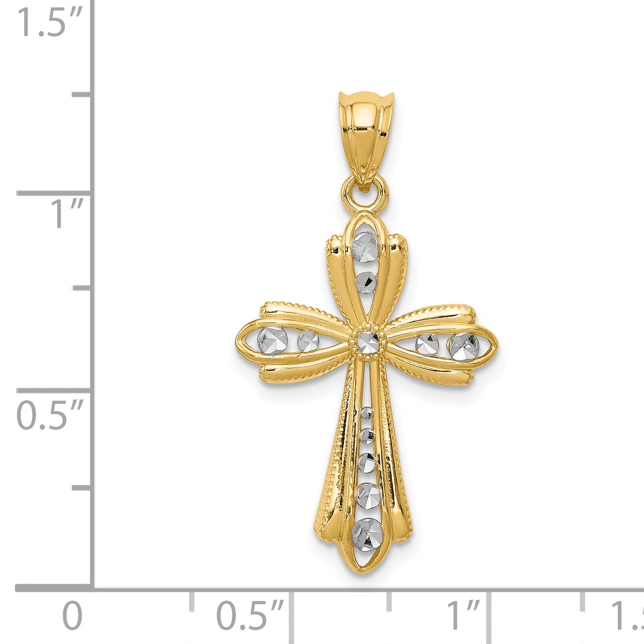 14K w/Rhodium Diamond Cut Cross Charm