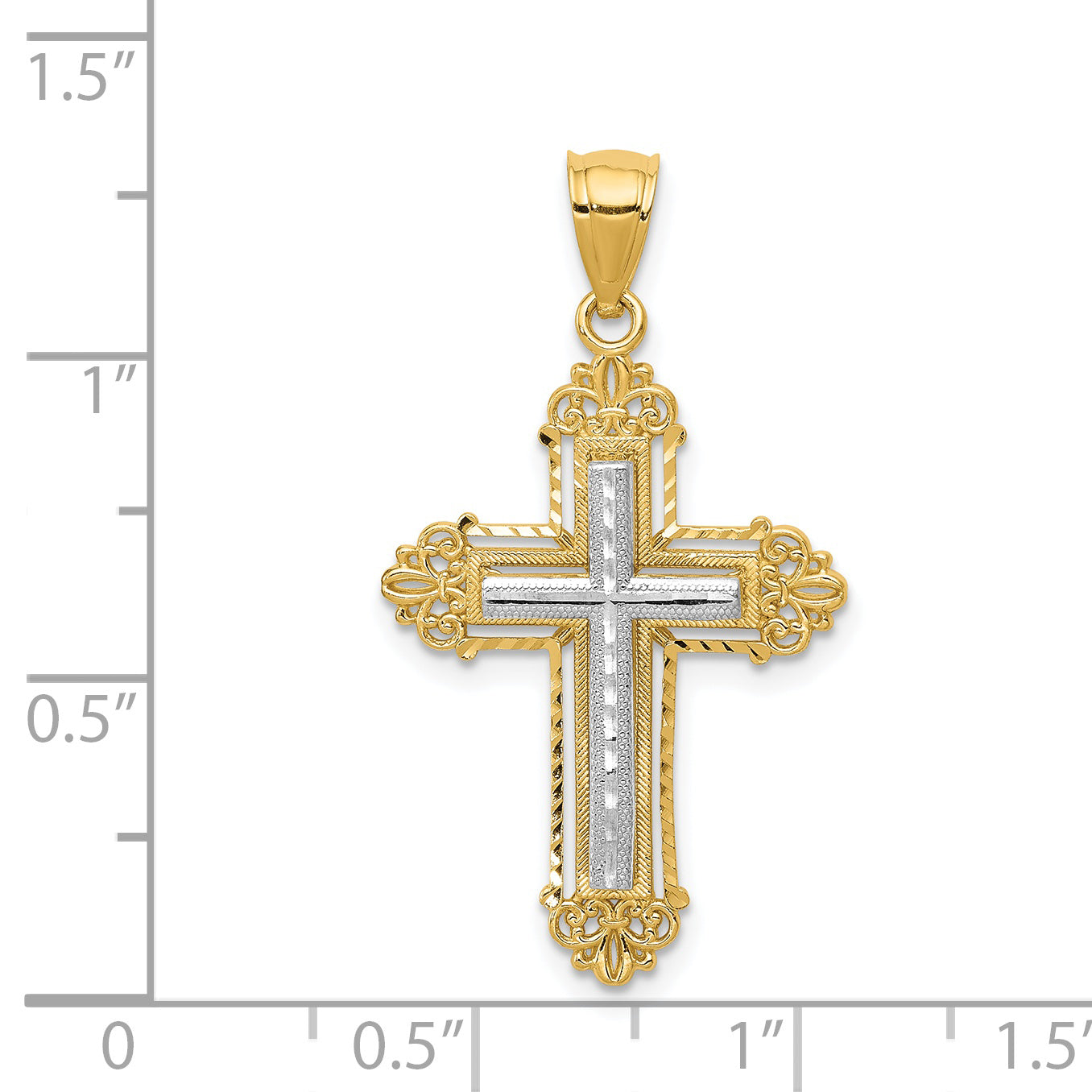 14k Two-tone Fleur De Lis Cross Pendant