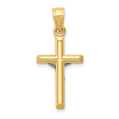 14K Two-Tone Gold Crucifix Charm with Polished Finish  Elegant Design