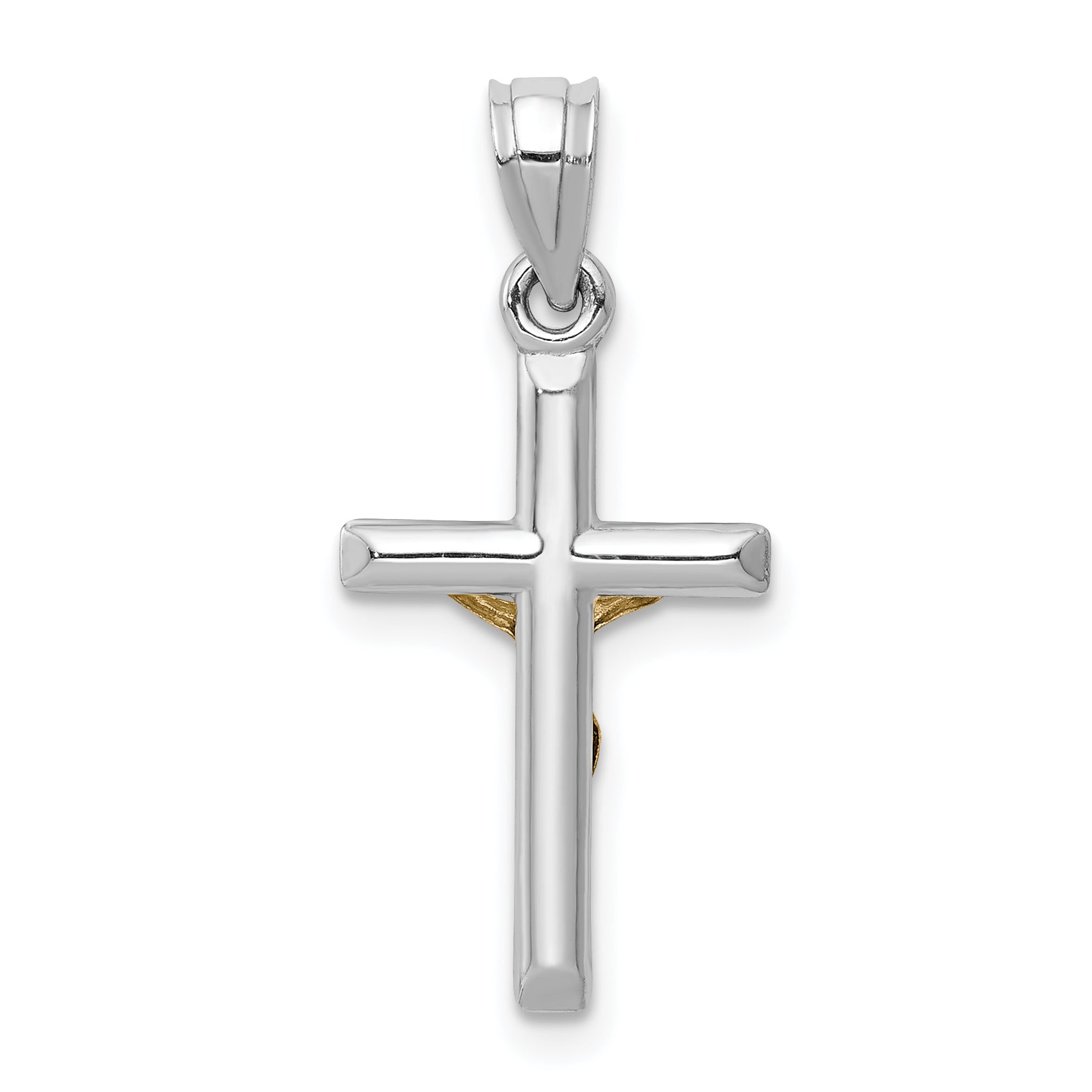 14K Two-Tone Gold Polished Crucifix Charm 26mm Elegant Religious Pendant