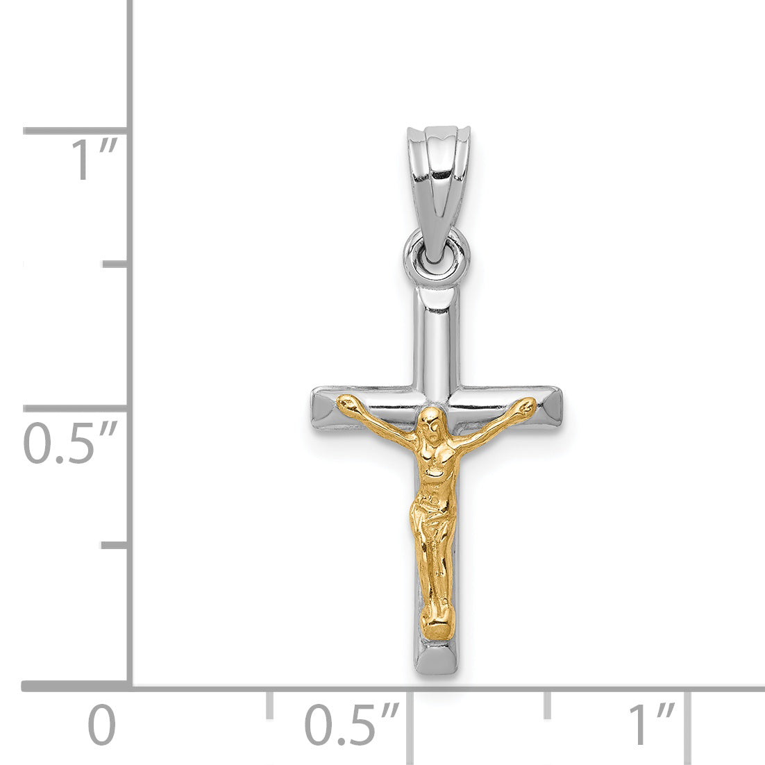 14K Two-Tone Gold Polished Crucifix Charm 26mm Elegant Religious Pendant